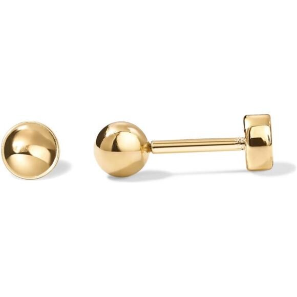 14K Gold Plated Solid 925 Sterling Silver Post Ball Stud Flat Back Gold Plated - Picture 1 of 7